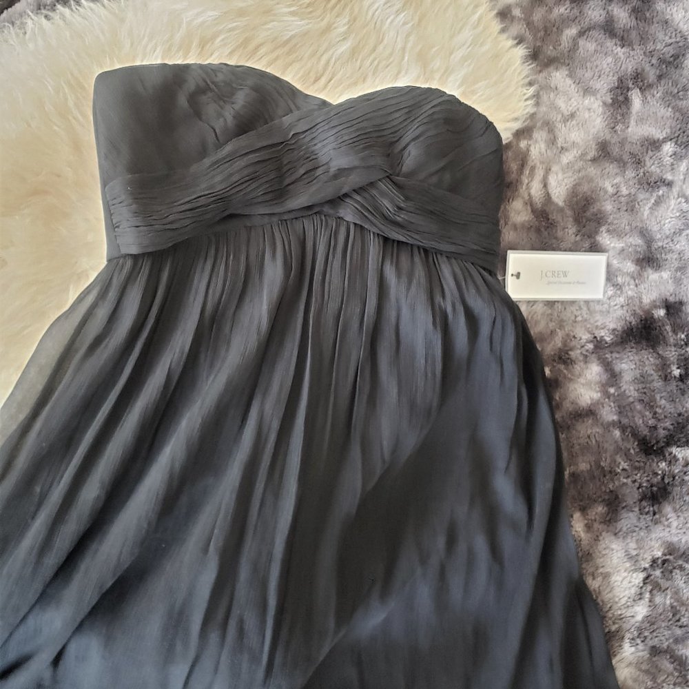 J. Crew Strapless Silk Chiffon Dress - NWT! Elegant Black Dress Size 6 - Picture 5 of 16